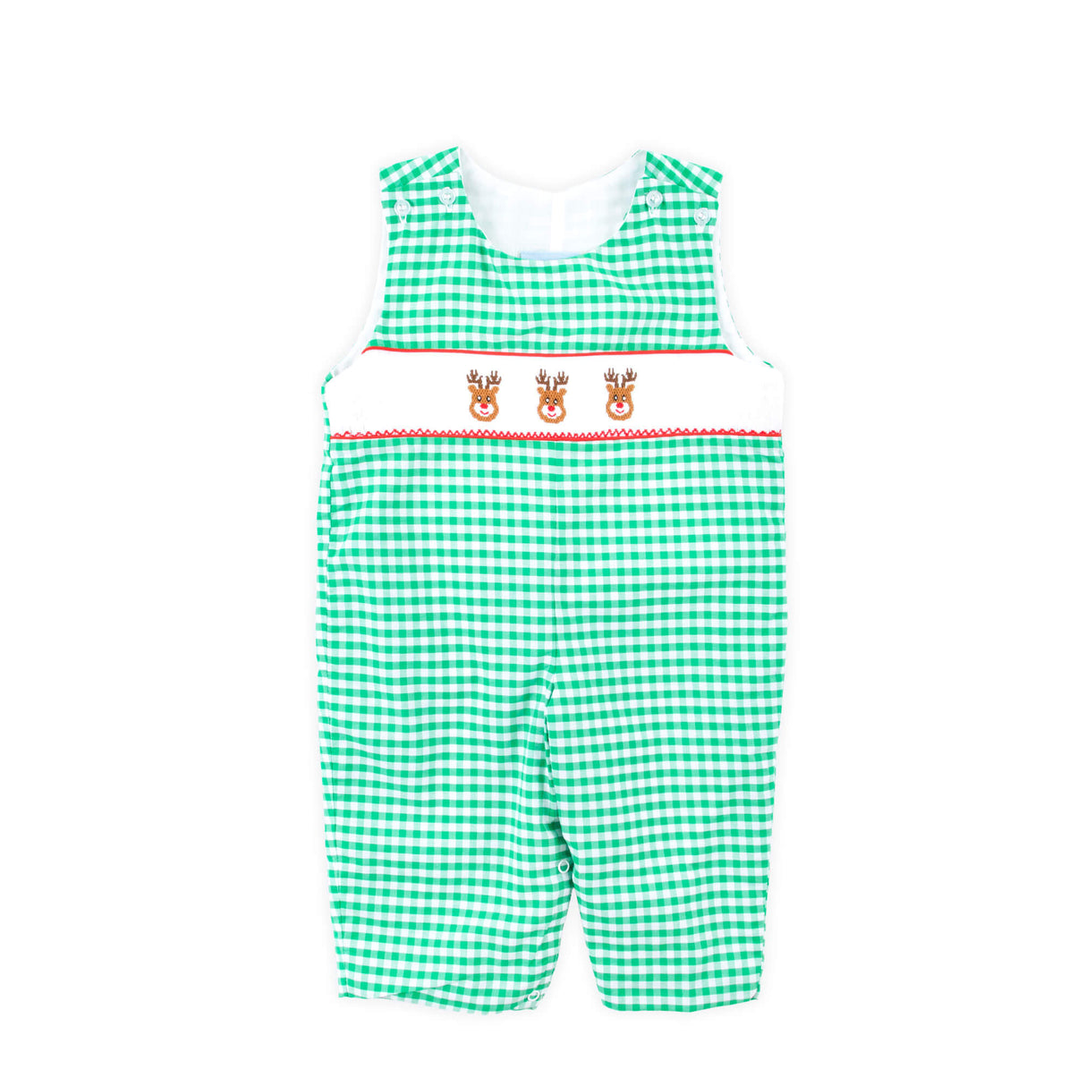 Reindeer Smocked Green Gingham Longall