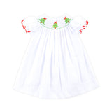 Christmas Tree White Pique Bishop Dress