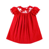Santa's Sleigh Smocked Red Corduroy Bishop Dress