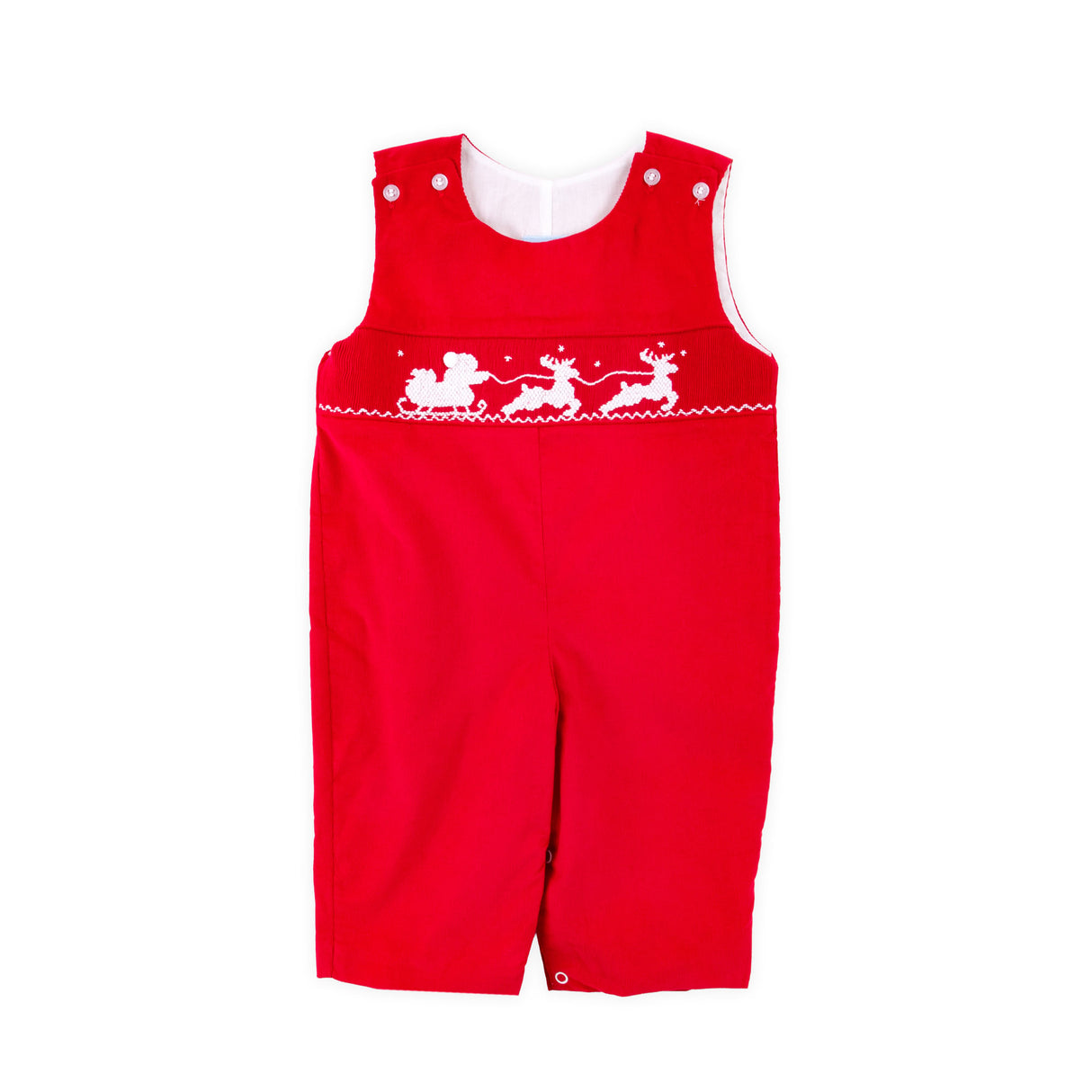 Santa's Sleigh Smocked Red Corduroy Longall