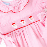 Happy Santa Smocked Pink Gingham Beverly Long Bubble