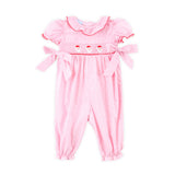 Happy Santa Smocked Pink Gingham Beverly Long Bubble