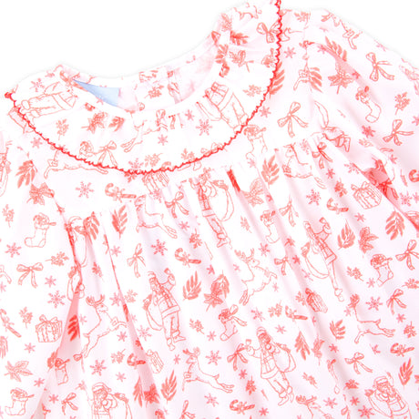Christmas Toile Red Ruffle Collared Dress