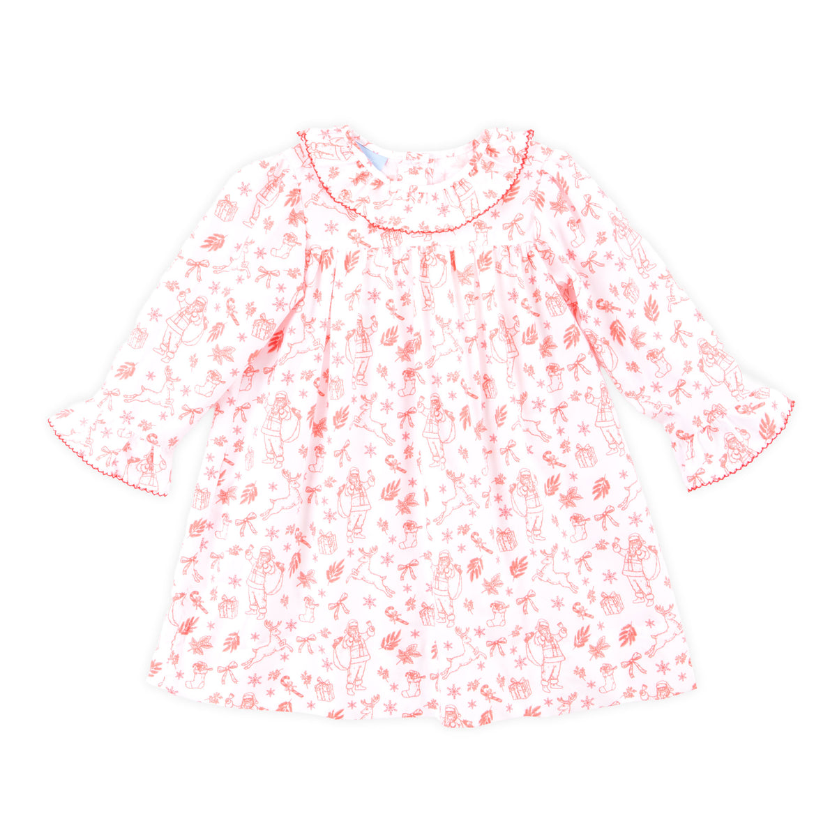Christmas Toile Red Ruffle Collared Dress