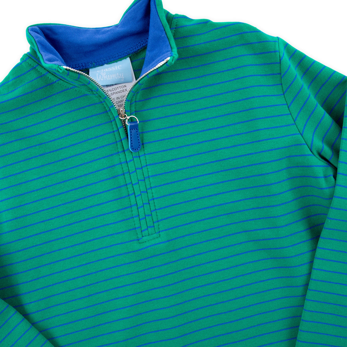 Green Stripe French Terry Half Zip Pullover