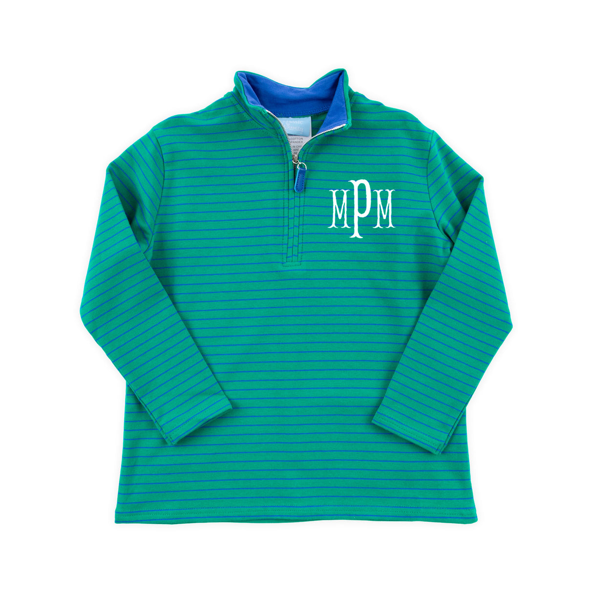 Green Stripe French Terry Half Zip Pullover