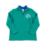 Green Stripe French Terry Half Zip Pullover