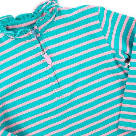 Turquoise & Pink Stripe French Terry Half Zip Pullover