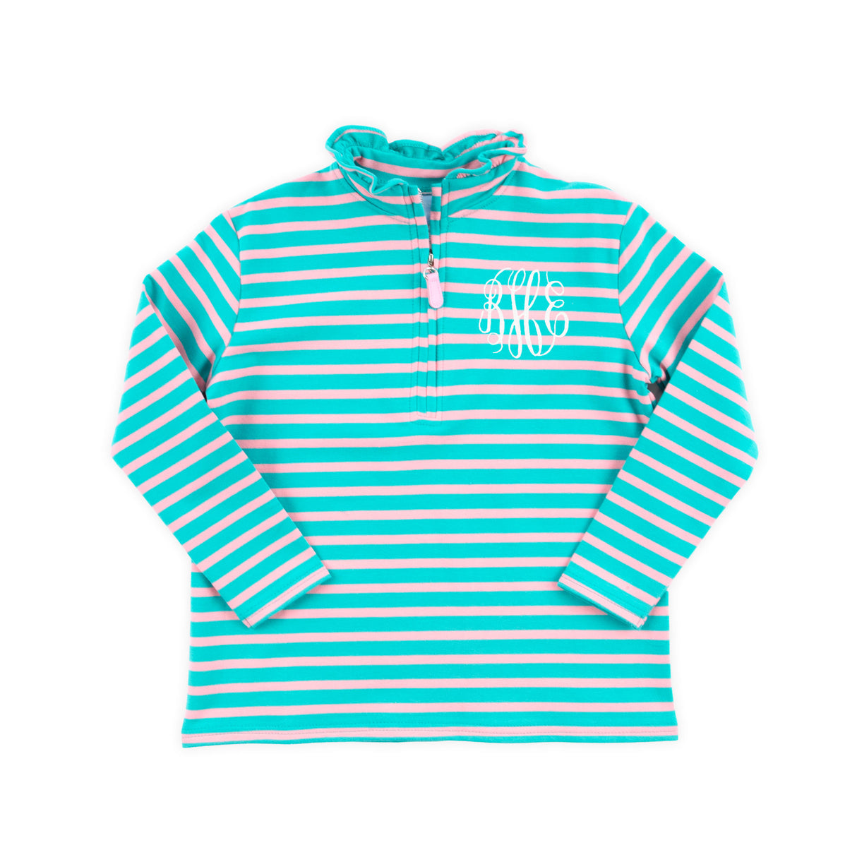Turquoise & Pink Stripe French Terry Half Zip Pullover