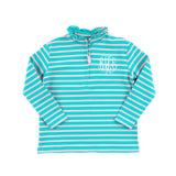 Turquoise & Pink Stripe French Terry Half Zip Pullover