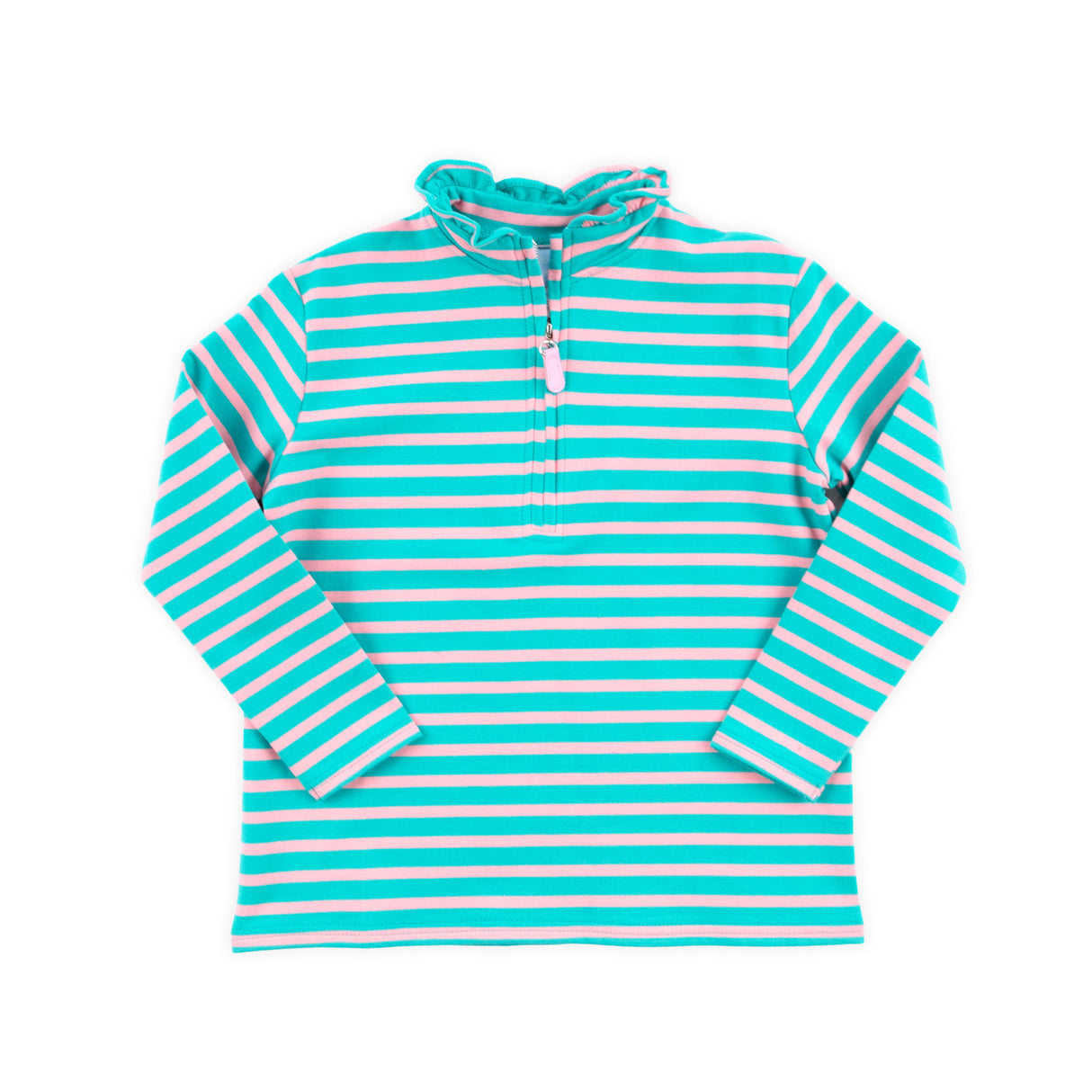 Turquoise & Pink Stripe French Terry Half Zip Pullover