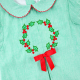 Christmas Wreath Green Stripe Claire Dress