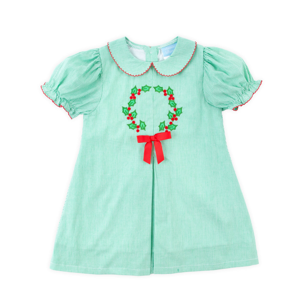 Christmas Wreath Green Stripe Claire Dress