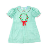 Christmas Wreath Green Stripe Claire Dress