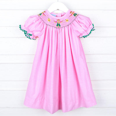 Smocked Scarecrow Light Pink Gingham Bishop Dress