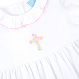 Cross Floral Embroidered White Collared Dress