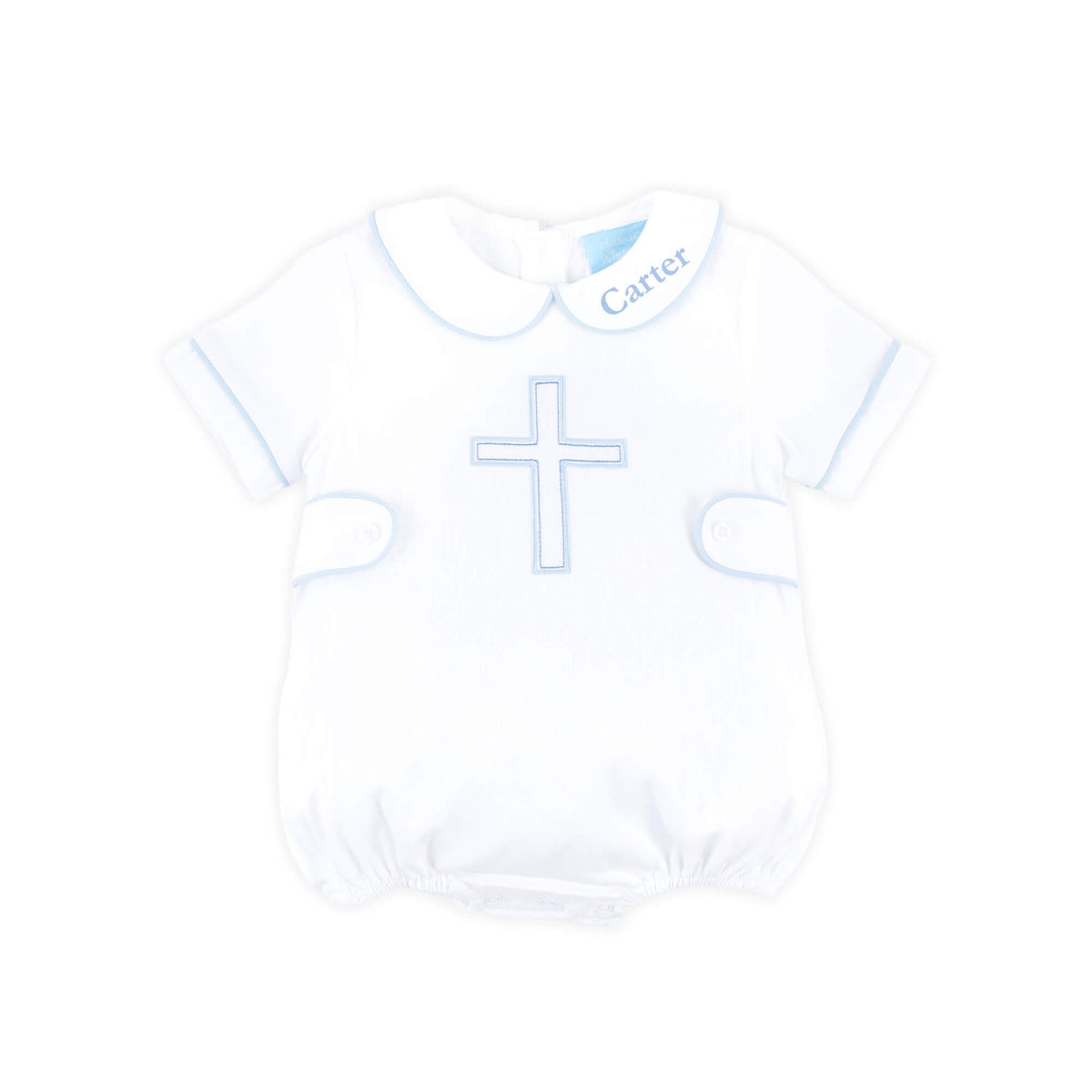 Cross Embroidered White Collared Bubble