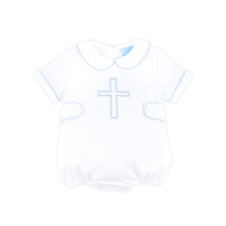 Cross Embroidered White Collared Bubble
