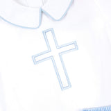 Cross Embroidered White Collared Short Set