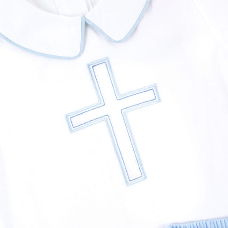 Cross Embroidered White Collared Short Set