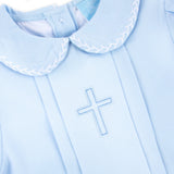 Cross Embroidered Light Blue Pleated Dress