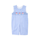 Happy Santa Smocked Blue Gingham Longall