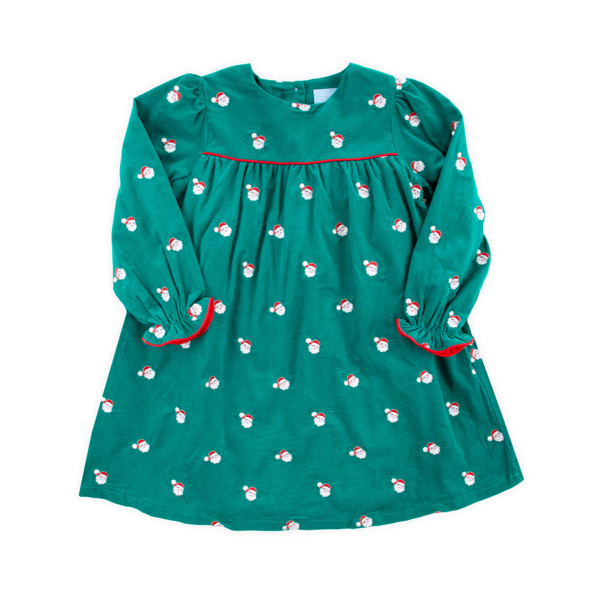 Happy Santa Green Corduroy Schiffli Dress