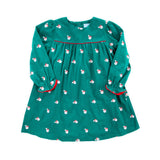 Happy Santa Green Corduroy Schiffli Dress