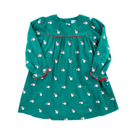 Happy Santa Green Corduroy Schiffli Dress