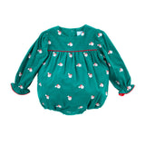 Happy Santa Green Corduroy Schiffli Bubble