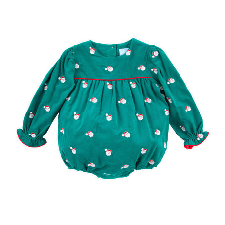 Happy Santa Green Corduroy Schiffli Bubble