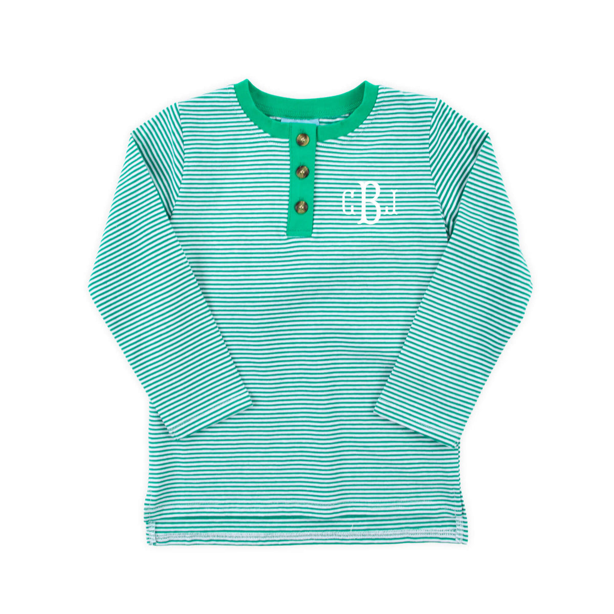 Green Stripe Henley Long Sleeve Shirt