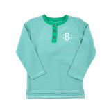 Green Stripe Henley Long Sleeve Shirt