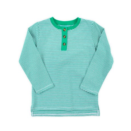 Green Stripe Henley Long Sleeve Shirt