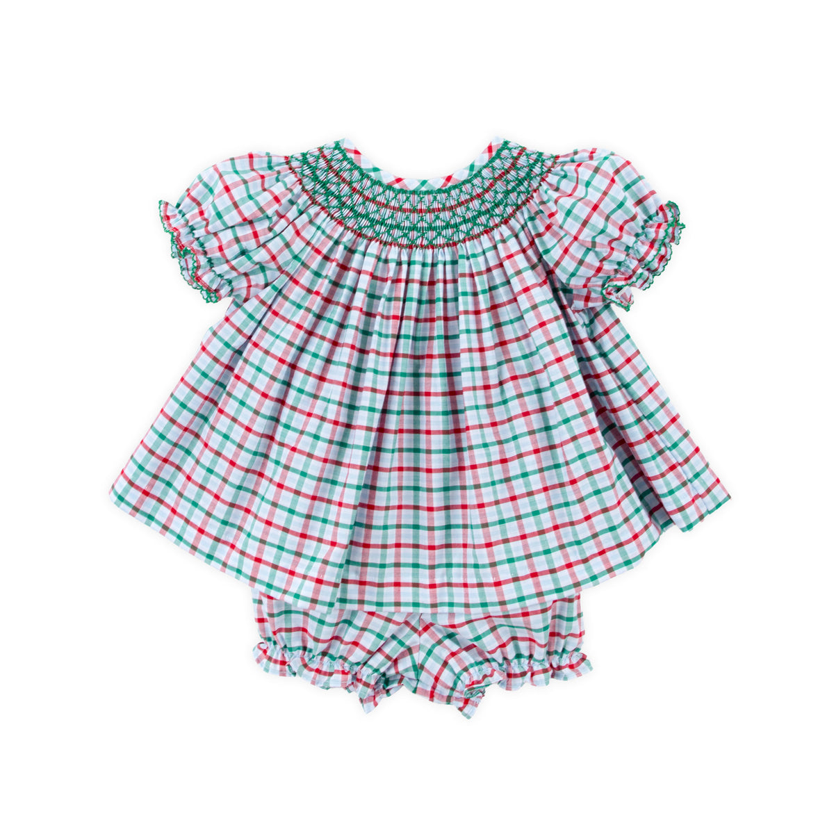 Christmas Eve Plaid Smocked Bishop Bloomer Set