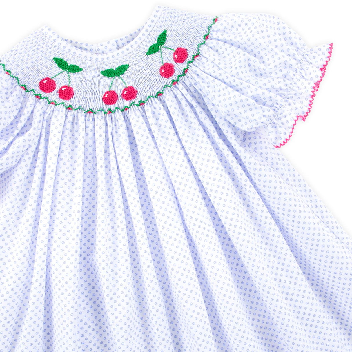 Cherry White Dot Smocked Bishop Dress