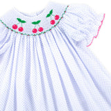 Cherry White Dot Smocked Bishop Dress