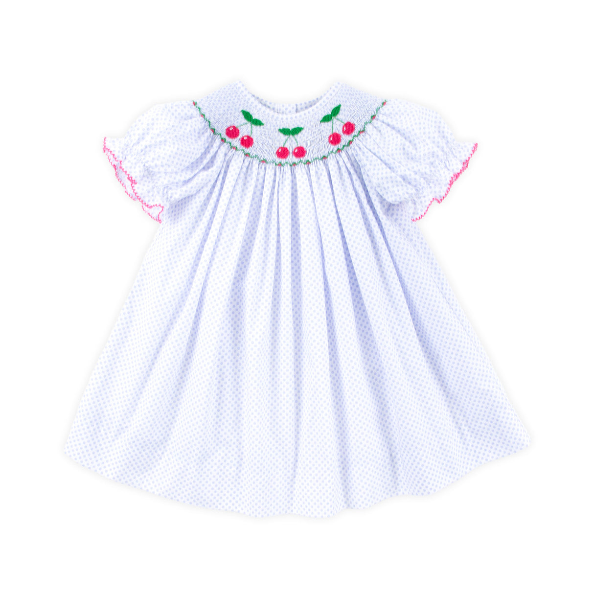 Cherry White Dot Smocked Bishop Dress