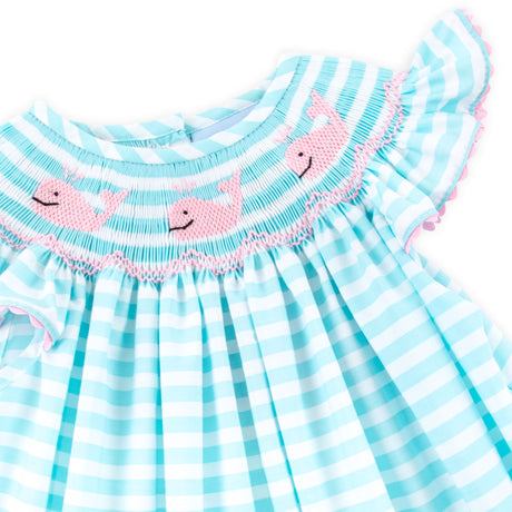 Pacific Whale Smocked Mint Stripe Angel Sleeve Dress