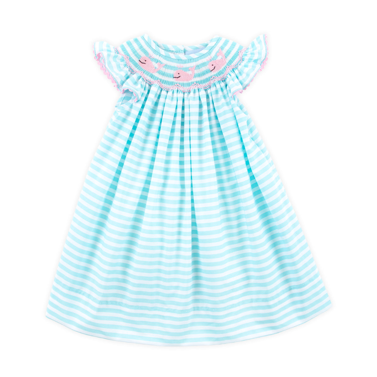 Pacific Whale Smocked Mint Stripe Angel Sleeve Dress