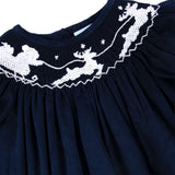 Santa Sleigh Smocked Bishop Navy Corduroy