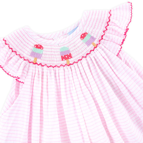 Popsicle Smocked Light Pink Stripe Seersucker Dress