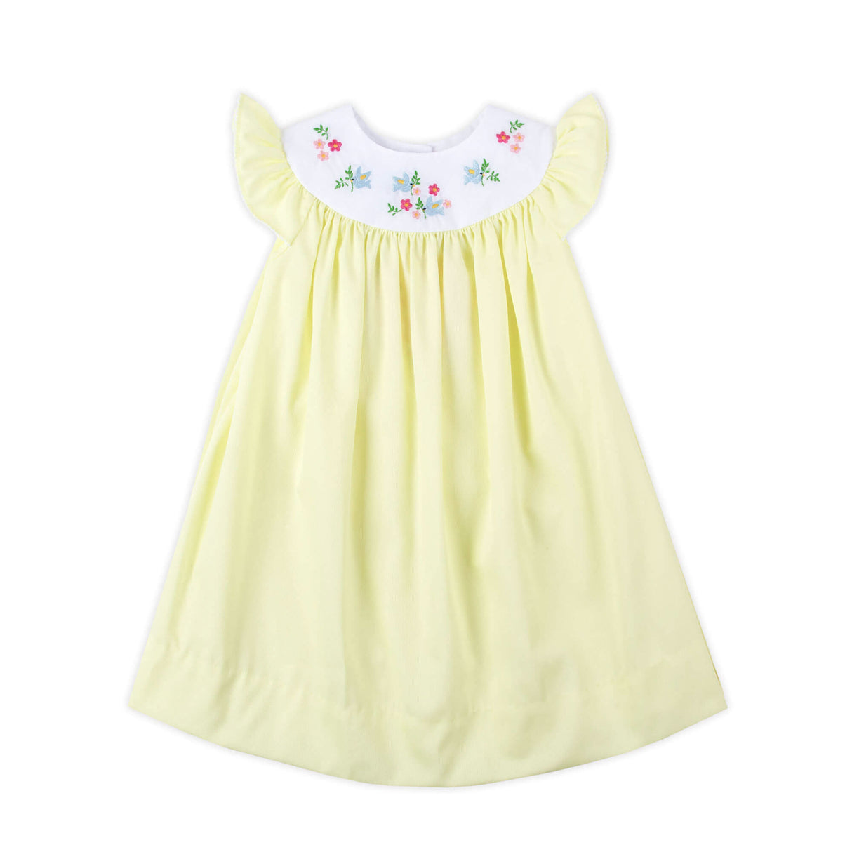 Embroidered Bird Pique Dress Yellow