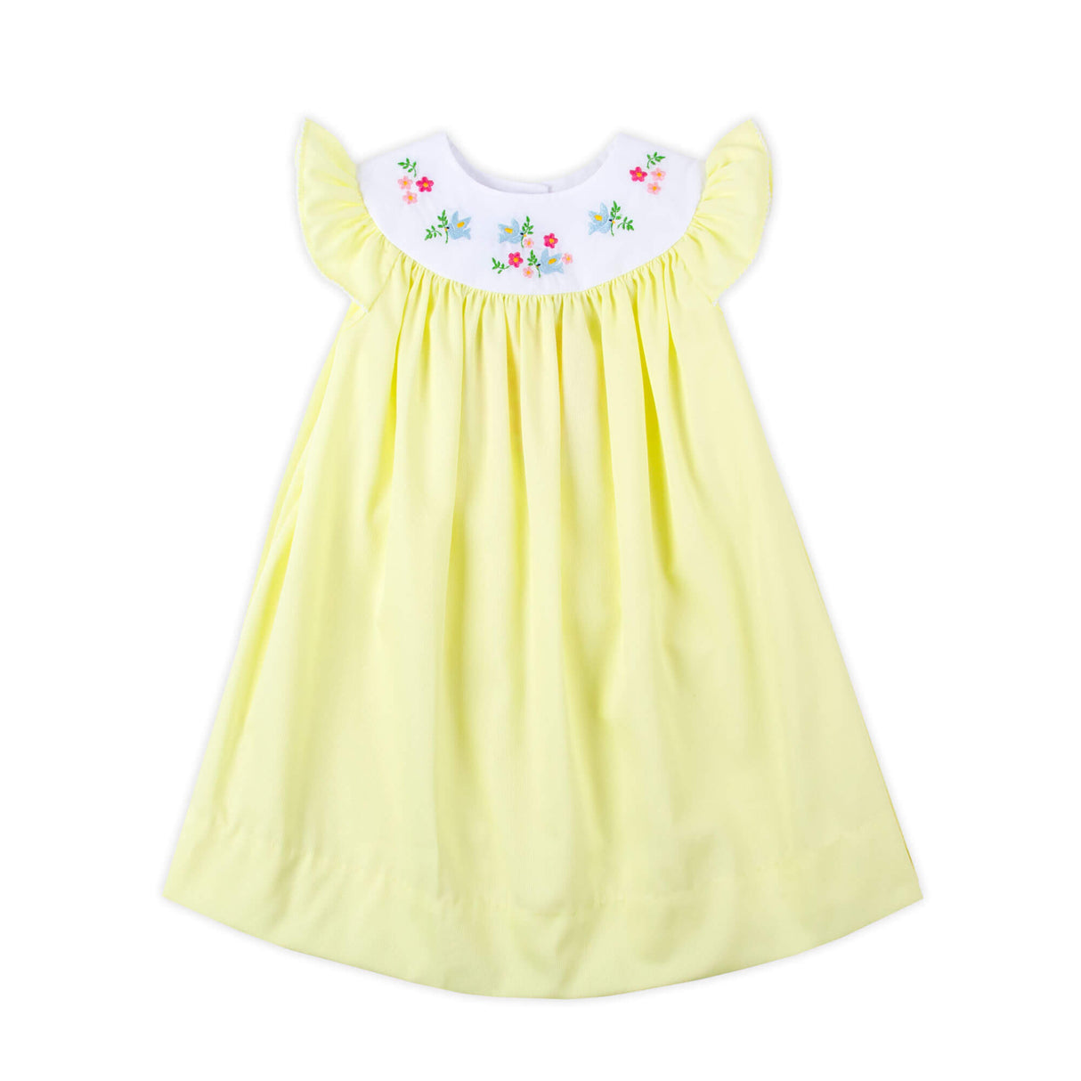 Embroidered Bird Yoke Neck Dress Light Yellow Pique