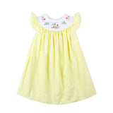 Embroidered Bird Yoke Neck Dress Light Yellow Pique