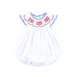 Flag Smocked White Pique Bubble