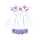 Flag Smocked White Pique Bloomer Set