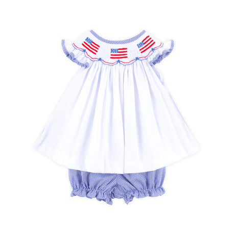 Flag Smocked White Pique Bloomer Set