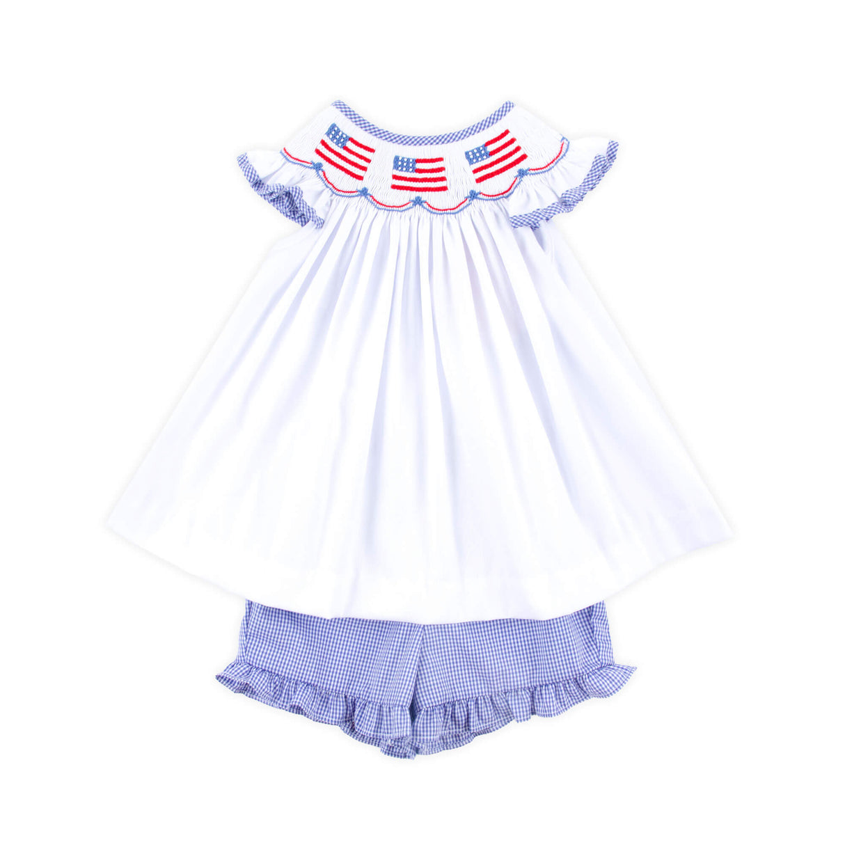 Flag Smocked White Pique Short Set