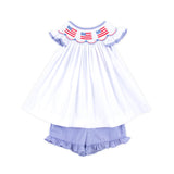 Flag Smocked White Pique Short Set